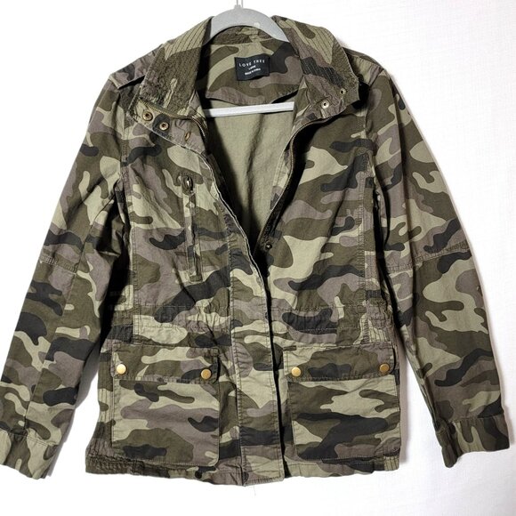 Love Tree Womens Jacket Sz L Camo Snap Buttons Pockets Drawstring Waist Outdoor - Picture 1 of 14